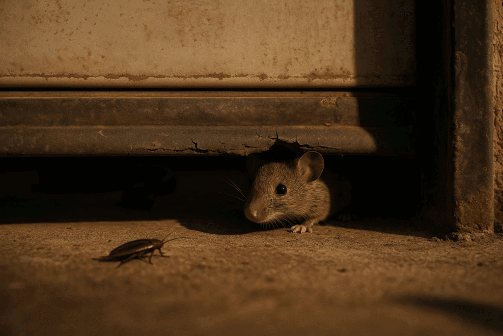 Garage Door Weather Stripping: The Hidden Key To Energy Savings In Houston 3 Damaged garage door weather stripping allowing a mouse and cockroach to enter through gaps.